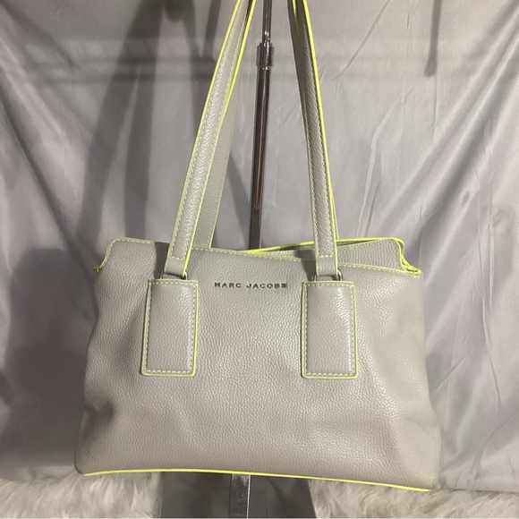 Marc Jacob’s Gray Pebbled Leather Double Edge Trimmed with Bright Yellow - Picture 1 of 13